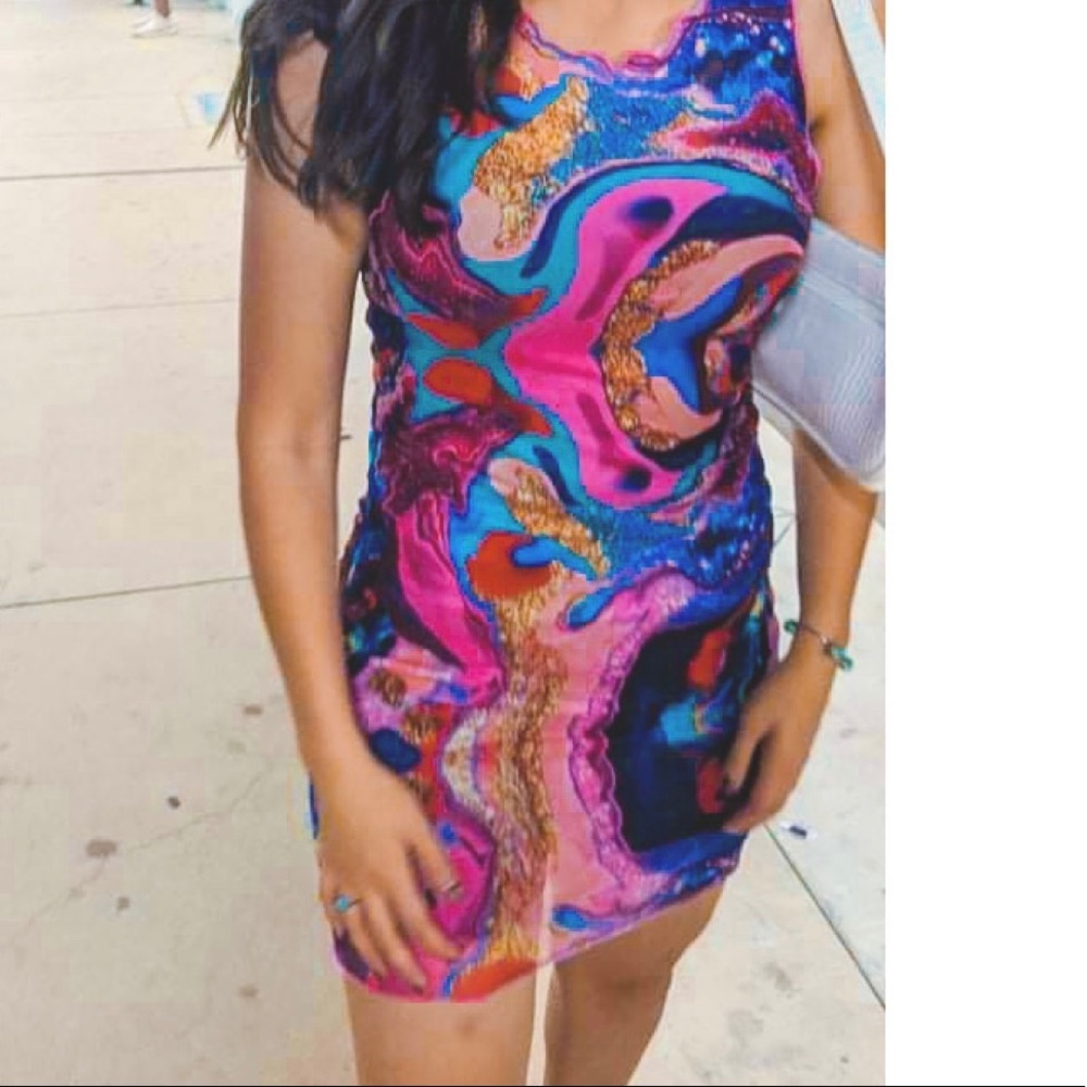 Funky Marble Print Sheer Mini Dress!